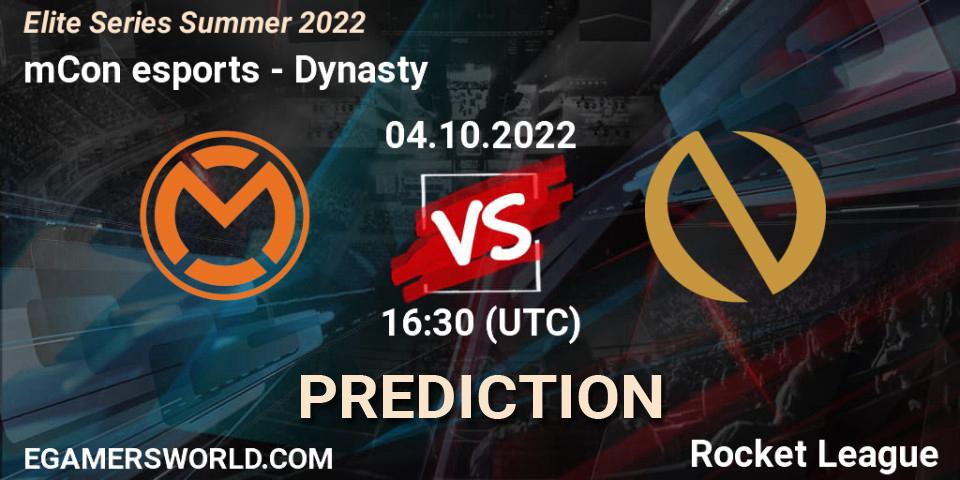 mCon esports - Dynasty: Maç tahminleri. 04.10.2022 at 16:30, Rocket League, Elite Series Summer 2022