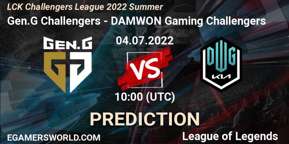 Gen.G Challengers - DAMWON Gaming Challengers: Maç tahminleri. 04.07.2022 at 10:00, LoL, LCK Challengers League 2022 Summer