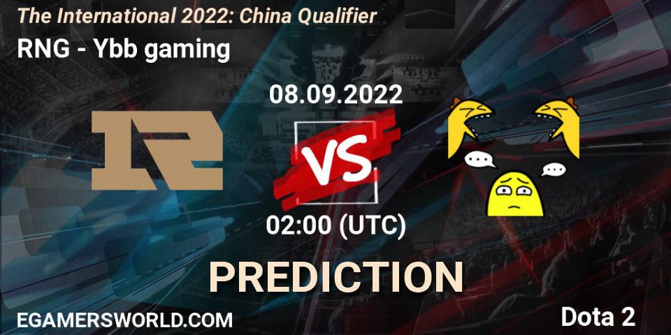 RNG - Ybb gaming: Maç tahminleri. 08.09.2022 at 02:07, Dota 2, The International 2022: China Qualifier