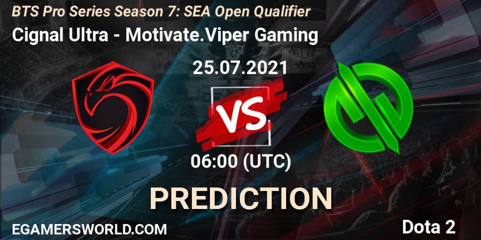 Cignal Ultra - Motivate.Viper Gaming: Maç tahminleri. 25.07.2021 at 06:00, Dota 2, BTS Pro Series Season 7: SEA Open Qualifier