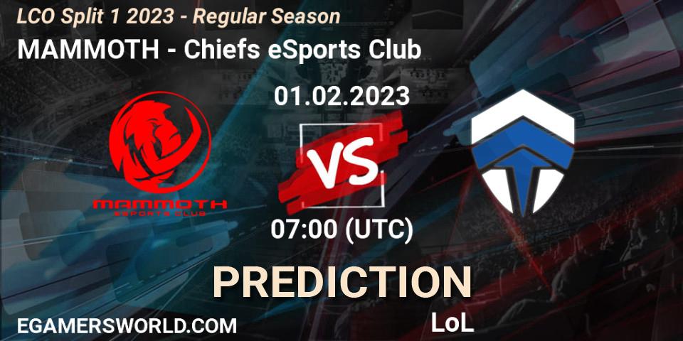 MAMMOTH - Chiefs eSports Club: Maç tahminleri. 01.02.23, LoL, LCO Split 1 2023 - Regular Season