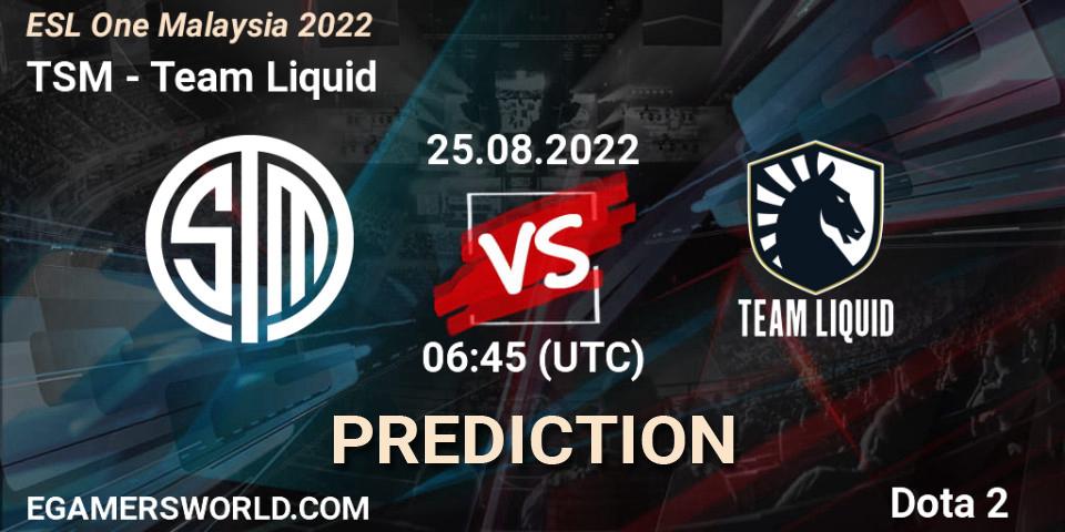 TSM - Team Liquid: Maç tahminleri. 25.08.22, Dota 2, ESL One Malaysia 2022