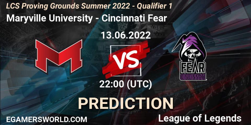 Maryville University - Cincinnati Fear: Maç tahminleri. 13.06.2022 at 22:00, LoL, LCS Proving Grounds Summer 2022 - Qualifier 1