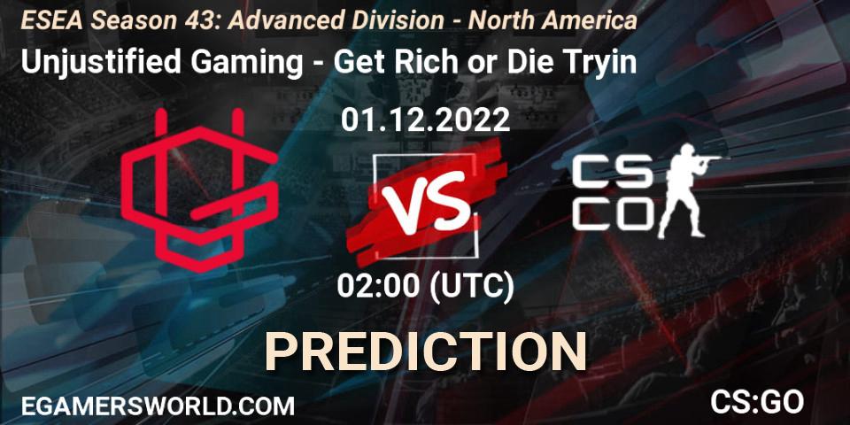 Unjustified Gaming - Get Rich or Die Tryin: Maç tahminleri. 01.12.22, CS2 (CS:GO), ESEA Season 43: Advanced Division - North America