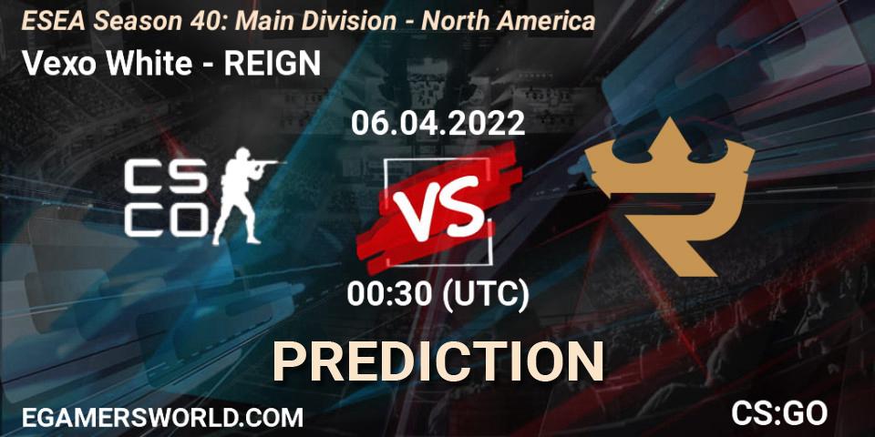 Vexo White - REIGN: Maç tahminleri. 06.04.2022 at 00:30, Counter-Strike (CS2), ESEA Season 40: Main Division - North America