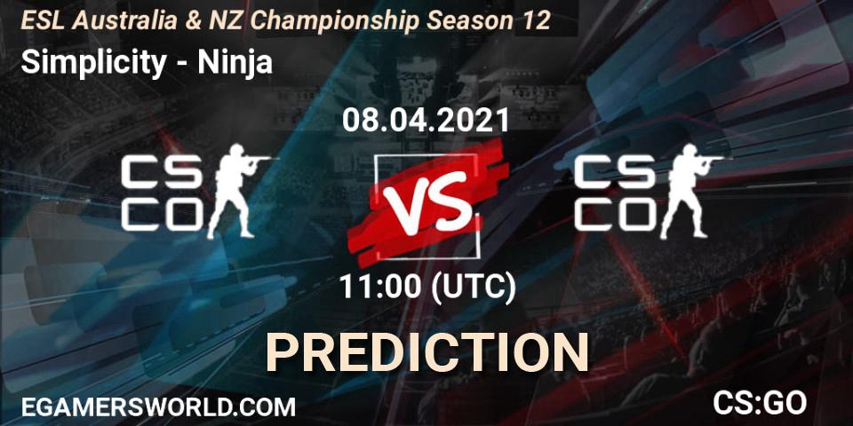 Simplicity - Ninja: Maç tahminleri. 08.04.2021 at 11:40, Counter-Strike (CS2), ESL Australia & NZ Championship Season 12