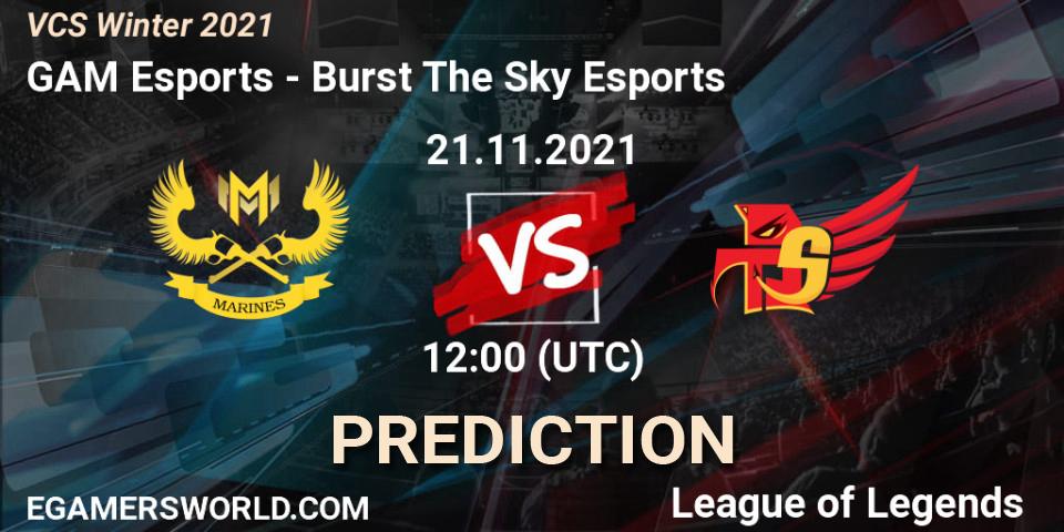 GAM Esports - Burst The Sky Esports: Maç tahminleri. 21.11.2021 at 12:00, LoL, VCS Winter 2021
