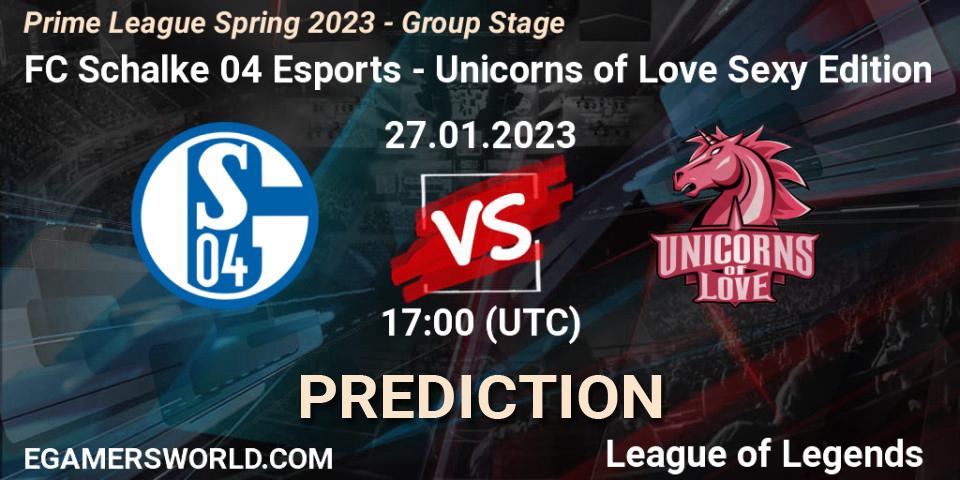 FC Schalke 04 Esports - Unicorns of Love Sexy Edition: Maç tahminleri. 27.01.2023 at 17:00, LoL, Prime League Spring 2023 - Group Stage