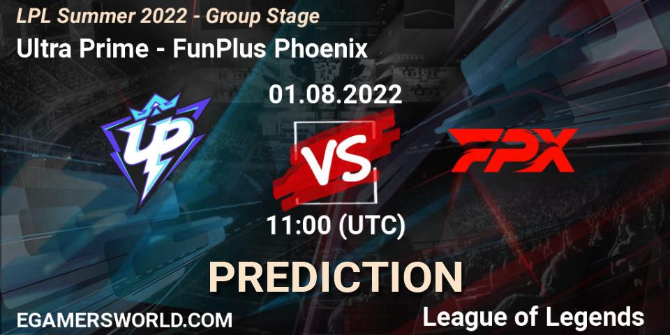 Ultra Prime - FunPlus Phoenix: Maç tahminleri. 01.08.2022 at 11:00, LoL, LPL Summer 2022 - Group Stage