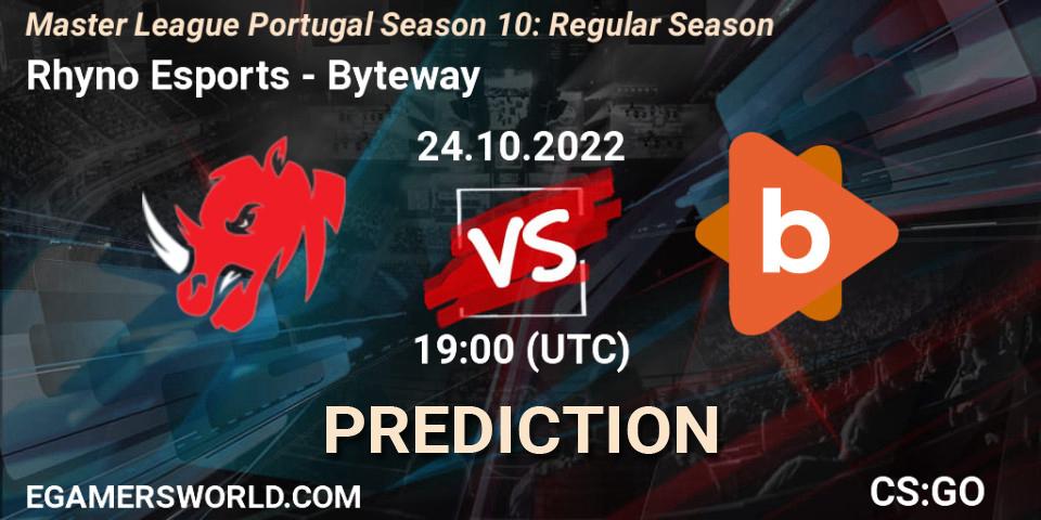 Rhyno Esports - Byteway: Maç tahminleri. 24.10.2022 at 19:00, Counter-Strike (CS2), Master League Portugal Season 10: Regular Season