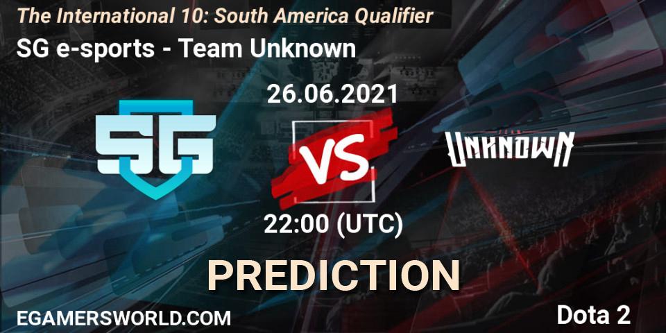 SG e-sports - Team Unknown: Maç tahminleri. 26.06.21, Dota 2, The International 10: South America Qualifier