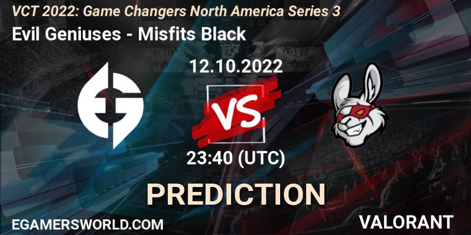 Evil Geniuses - Misfits Black: Maç tahminleri. 12.10.2022 at 23:45, VALORANT, VCT 2022: Game Changers North America Series 3