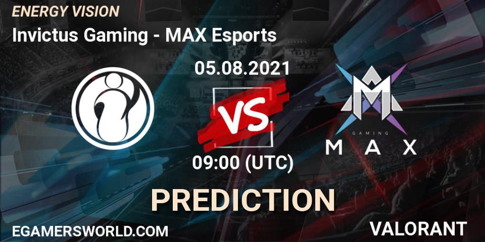 Invictus Gaming - MAX Esports: Maç tahminleri. 05.08.2021 at 09:00, VALORANT, ENERGY VISION