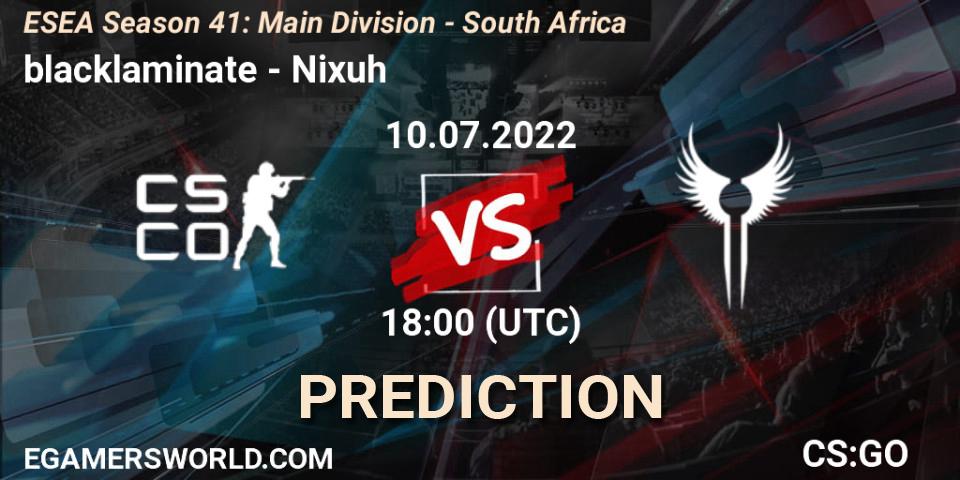blacklaminate - Nixuh: Maç tahminleri. 10.07.2022 at 18:00, Counter-Strike (CS2), ESEA Season 41: Main Division - South Africa