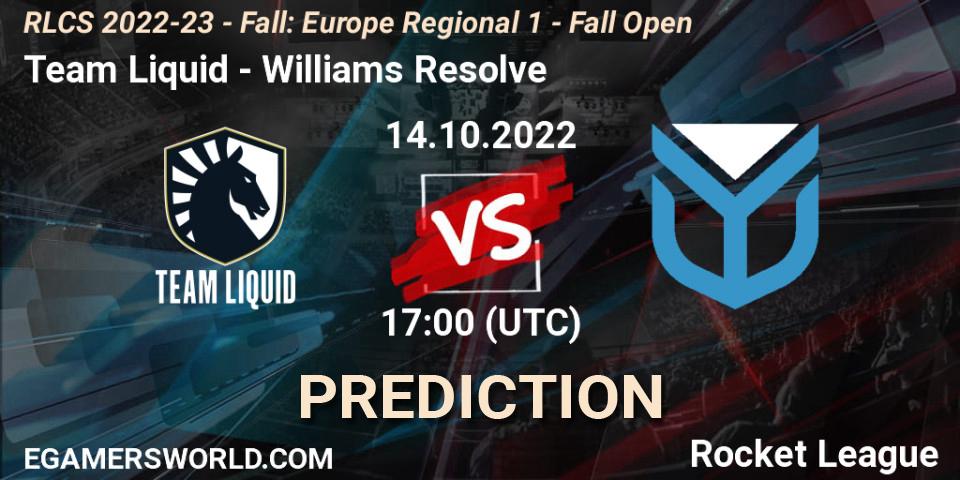 Team Liquid - Williams Resolve: Maç tahminleri. 14.10.2022 at 15:00, Rocket League, RLCS 2022-23 - Fall: Europe Regional 1 - Fall Open