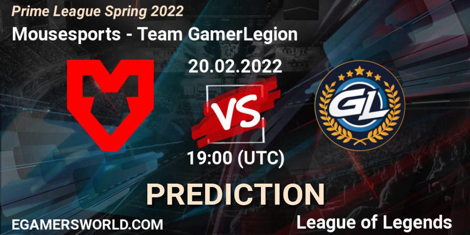 Mousesports - Team GamerLegion: Maç tahminleri. 20.02.2022 at 19:00, LoL, Prime League Spring 2022