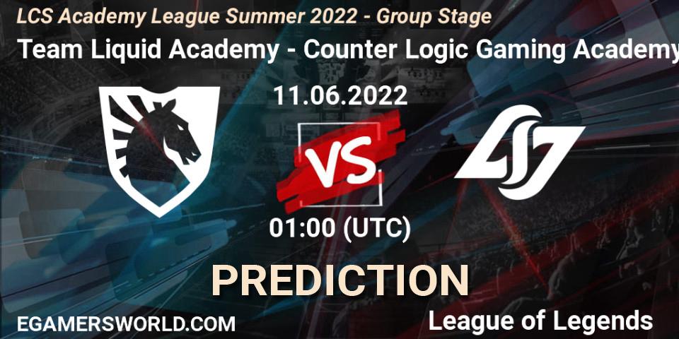 Team Liquid Academy - Counter Logic Gaming Academy: Maç tahminleri. 11.06.2022 at 00:00, LoL, LCS Academy League Summer 2022 - Group Stage