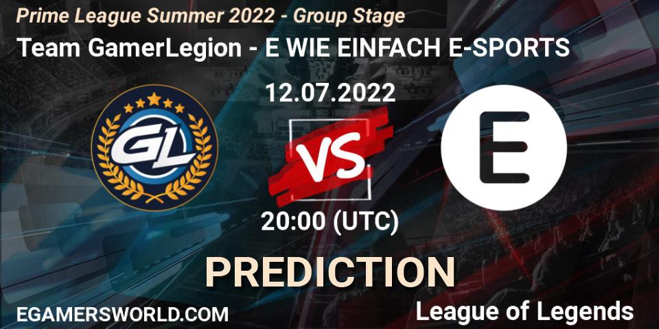 Team GamerLegion - E WIE EINFACH E-SPORTS: Maç tahminleri. 12.07.2022 at 20:00, LoL, Prime League Summer 2022 - Group Stage