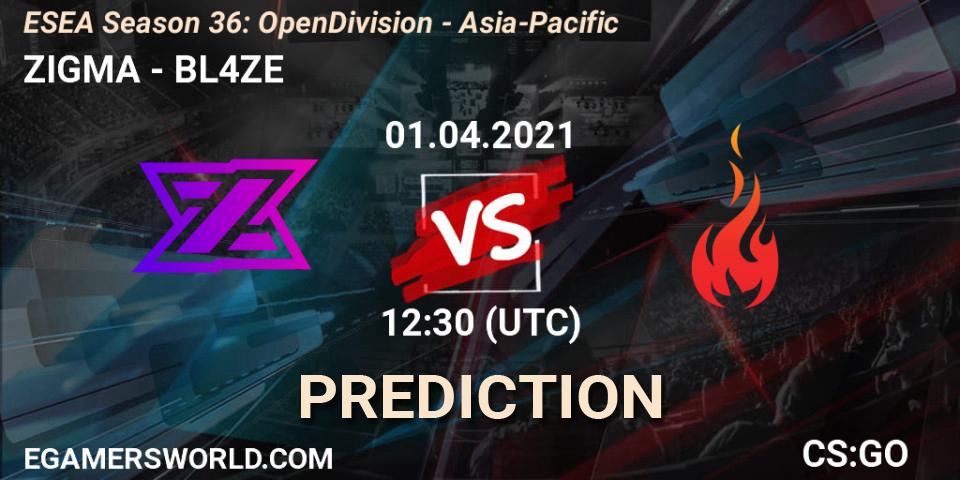 ZIGMA - BL4ZE: Maç tahminleri. 01.04.2021 at 12:30, Counter-Strike (CS2), ESEA Season 36: Open Division - Asia-Pacific