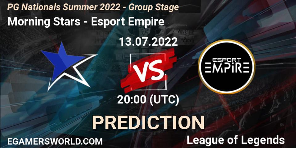 Morning Stars - Esport Empire: Maç tahminleri. 13.07.2022 at 20:00, LoL, PG Nationals Summer 2022 - Group Stage