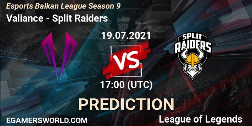 Valiance - Split Raiders: Maç tahminleri. 19.07.2021 at 17:00, LoL, Esports Balkan League Season 9