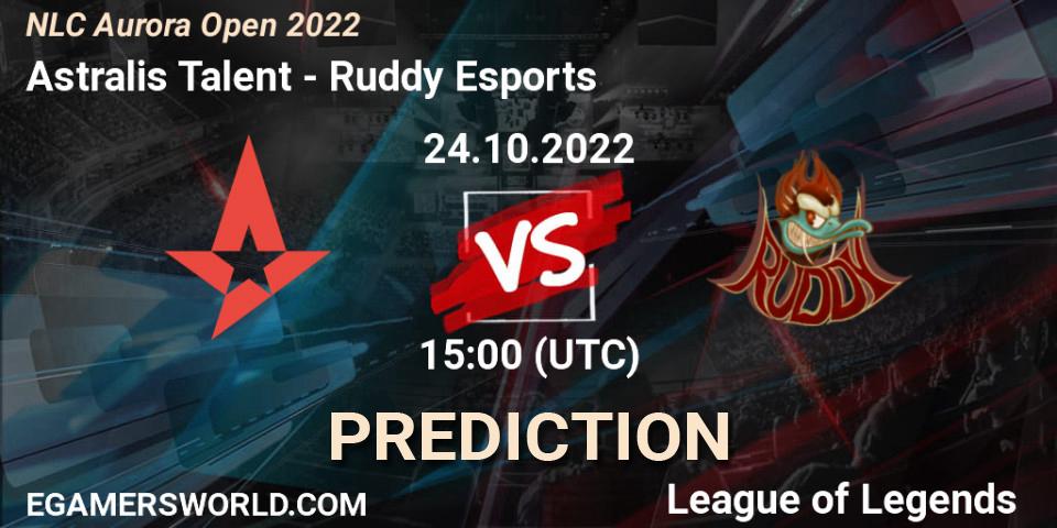 Astralis Talent - Ruddy Esports: Maç tahminleri. 24.10.2022 at 15:00, LoL, NLC Aurora Open 2022