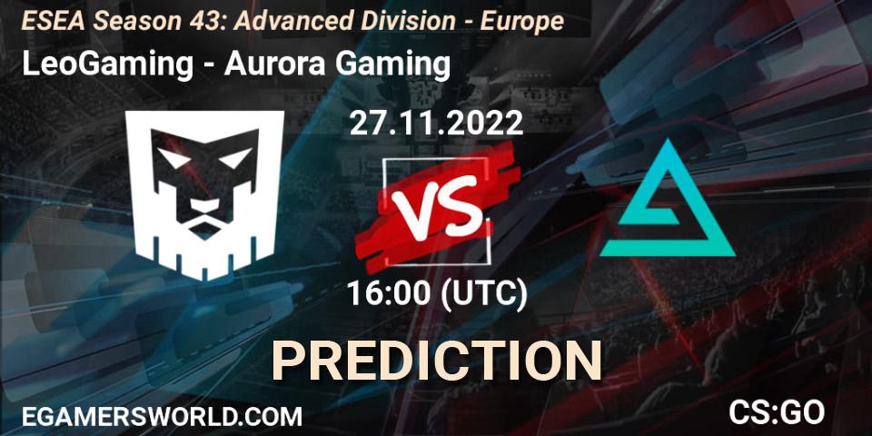 LeoGaming - Aurora: Maç tahminleri. 27.11.2022 at 16:00, Counter-Strike (CS2), ESEA Season 43: Advanced Division - Europe
