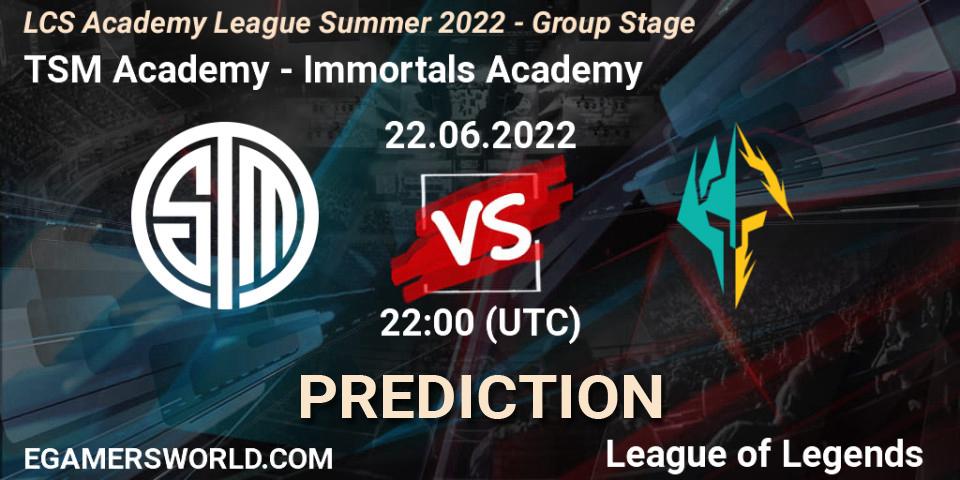 TSM Academy - Immortals Academy: Maç tahminleri. 22.06.2022 at 22:30, LoL, LCS Academy League Summer 2022 - Group Stage