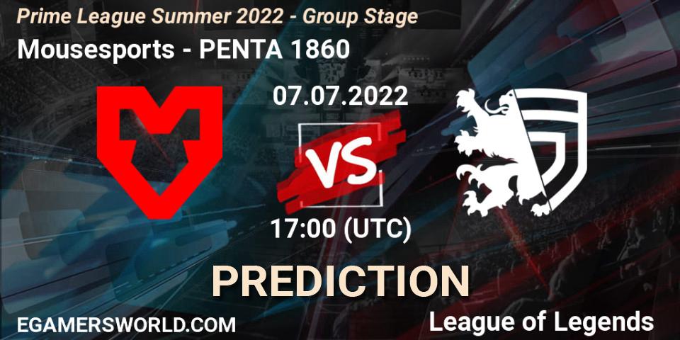 Mousesports - PENTA 1860: Maç tahminleri. 07.07.2022 at 16:00, LoL, Prime League Summer 2022 - Group Stage