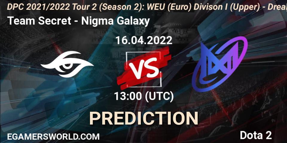 Team Secret - Nigma Galaxy: Maç tahminleri. 16.04.2022 at 12:57, Dota 2, DPC 2021/2022 Tour 2 (Season 2): WEU (Euro) Divison I (Upper) - DreamLeague Season 17