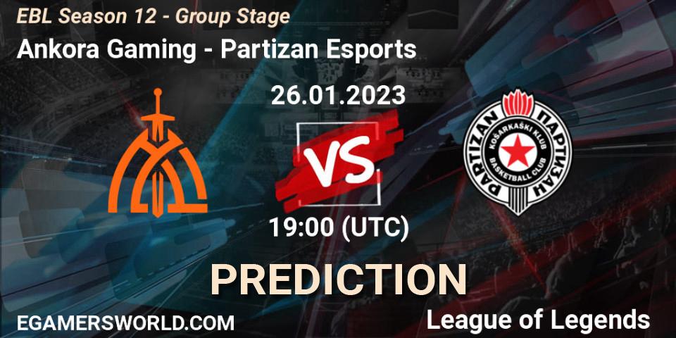 Ankora Gaming - Partizan Esports: Maç tahminleri. 26.01.2023 at 19:00, LoL, EBL Season 12 - Group Stage