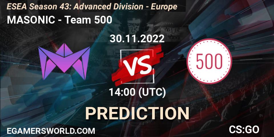 MASONIC - Team 500: Maç tahminleri. 30.11.22, CS2 (CS:GO), ESEA Season 43: Advanced Division - Europe