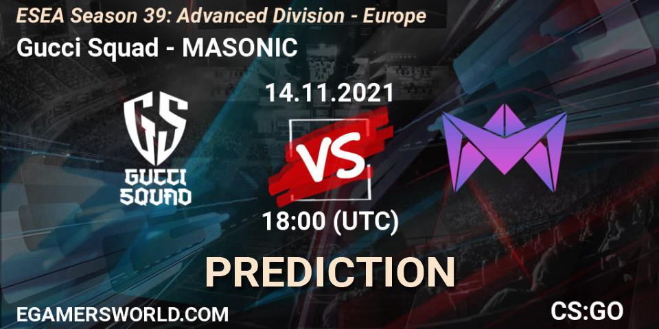 Gucci Squad - MASONIC: Maç tahminleri. 14.11.2021 at 18:00, Counter-Strike (CS2), ESEA Season 39: Advanced Division - Europe