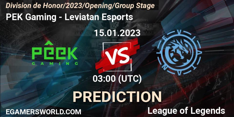 PÊEK Gaming - Leviatan Esports: Maç tahminleri. 15.01.2023 at 03:00, LoL, División de Honor Opening 2023 - Group Stage