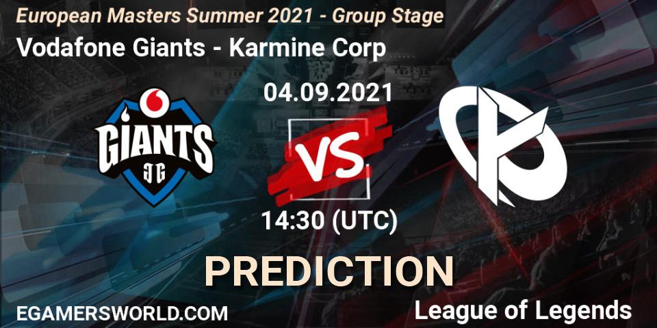 Vodafone Giants - Karmine Corp: Maç tahminleri. 04.09.2021 at 14:30, LoL, European Masters Summer 2021 - Group Stage