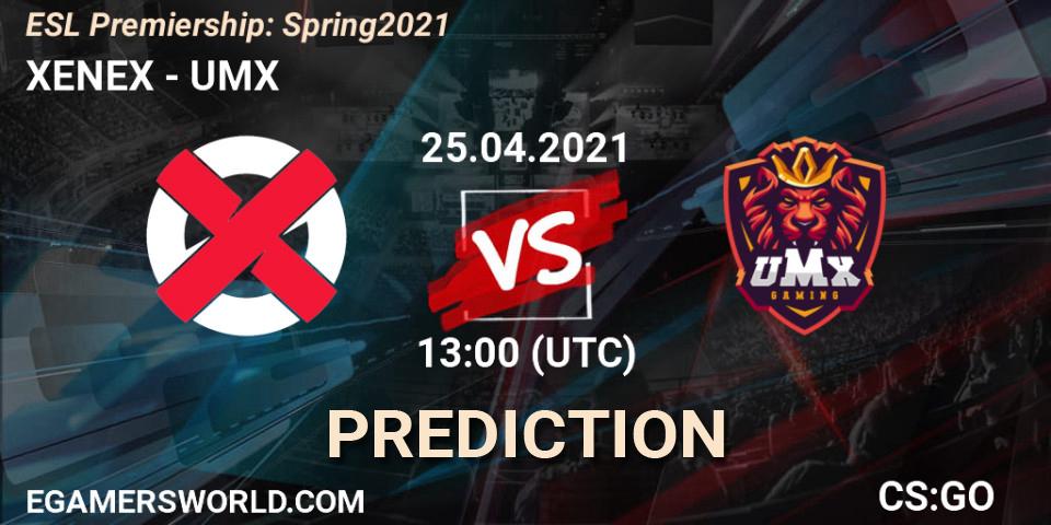 XENEX - UMX: Maç tahminleri. 25.04.2021 at 13:00, Counter-Strike (CS2), ESL Premiership: Spring 2021