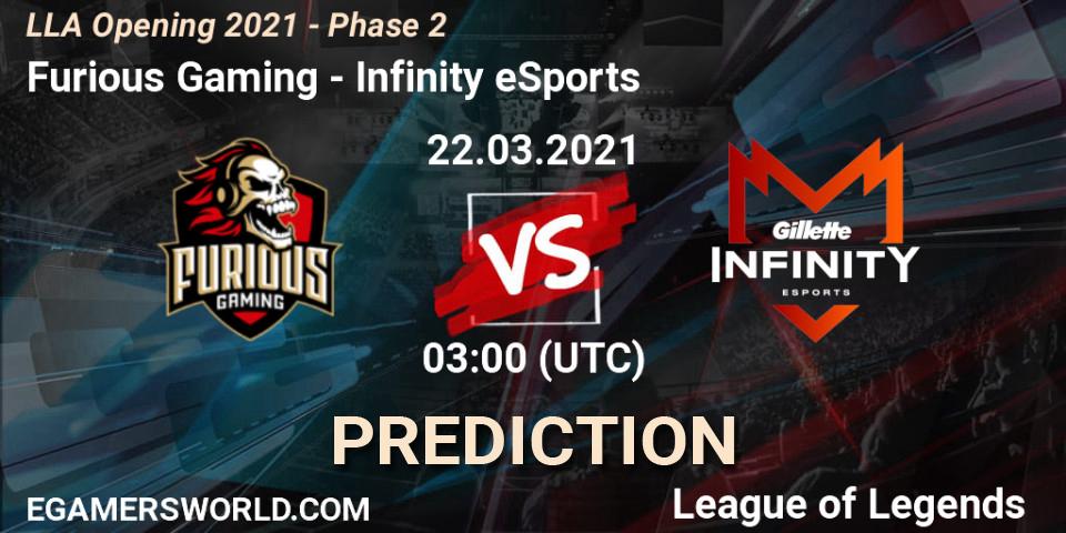 Furious Gaming - Infinity eSports: Maç tahminleri. 22.03.2021 at 03:00, LoL, LLA Opening 2021 - Phase 2