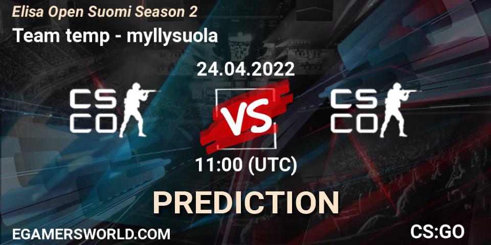 Team temp - myllysuola: Maç tahminleri. 24.04.2022 at 11:00, Counter-Strike (CS2), Elisa Open Suomi Season 2
