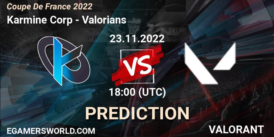 Karmine Corp - Valorians: Maç tahminleri. 23.11.2022 at 17:30, VALORANT, Coupe De France 2022