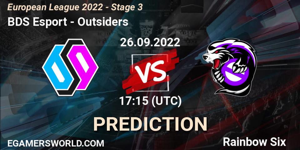 BDS Esport - Outsiders: Maç tahminleri. 26.09.2022 at 17:15, Rainbow Six, European League 2022 - Stage 3