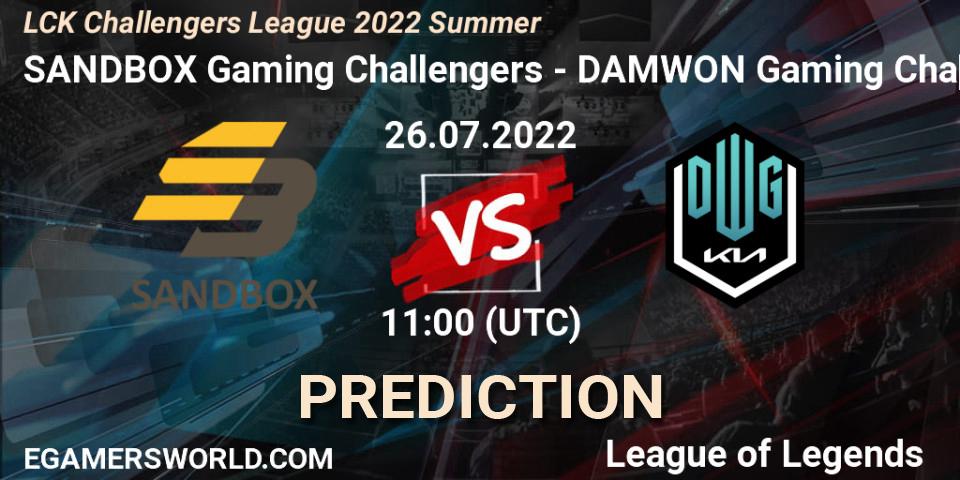 SANDBOX Gaming Challengers - DAMWON Gaming Challengers: Maç tahminleri. 26.07.2022 at 11:00, LoL, LCK Challengers League 2022 Summer