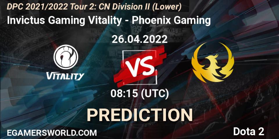 Invictus Gaming Vitality - Phoenix Gaming: Maç tahminleri. 26.04.2022 at 08:22, Dota 2, DPC 2021/2022 Tour 2: CN Division II (Lower)