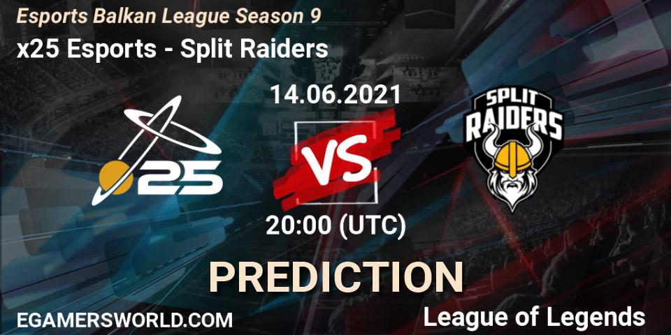 x25 Esports - Split Raiders: Maç tahminleri. 14.06.2021 at 20:15, LoL, Esports Balkan League Season 9