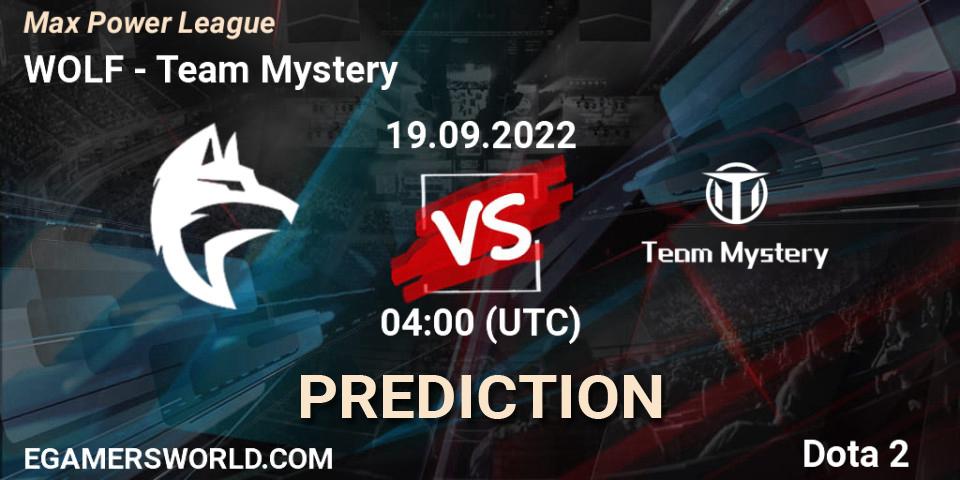 WOLF - Team Mystery: Maç tahminleri. 19.09.2022 at 03:58, Dota 2, Max Power League