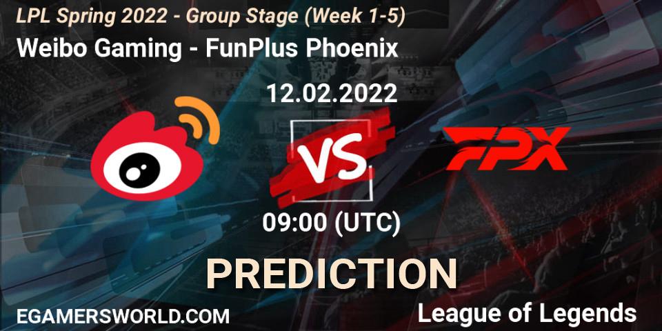 Weibo Gaming - FunPlus Phoenix: Maç tahminleri. 12.02.2022 at 09:00, LoL, LPL Spring 2022 - Group Stage (Week 1-5)