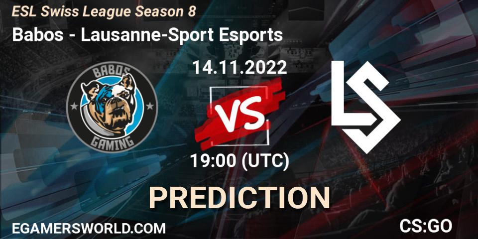 Babos - Lausanne-Sport Esports: Maç tahminleri. 14.11.2022 at 19:00, Counter-Strike (CS2), ESL Swiss League Season 8