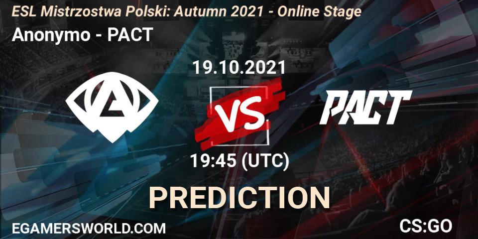 Anonymo - PACT: Maç tahminleri. 19.10.2021 at 19:45, Counter-Strike (CS2), ESL Mistrzostwa Polski: Autumn 2021 - Online Stage