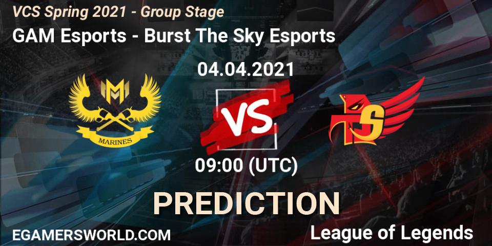 GAM Esports - Burst The Sky Esports: Maç tahminleri. 04.04.2021 at 10:00, LoL, VCS Spring 2021 - Group Stage