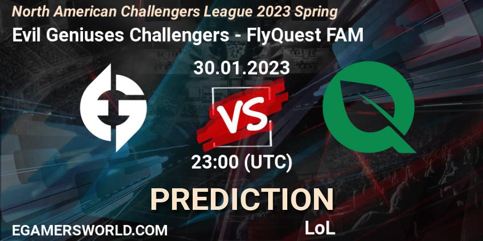 Evil Geniuses Challengers - FlyQuest FAM: Maç tahminleri. 30.01.23, LoL, NACL 2023 Spring - Group Stage