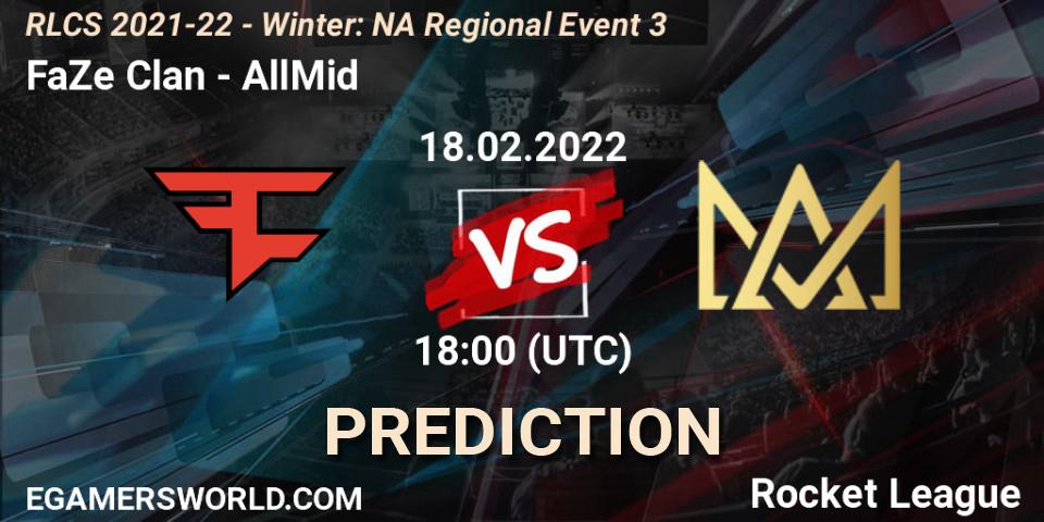 FaZe Clan - AllMid: Maç tahminleri. 18.02.2022 at 18:00, Rocket League, RLCS 2021-22 - Winter: NA Regional Event 3